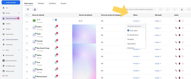 Caixa de Entrada Status