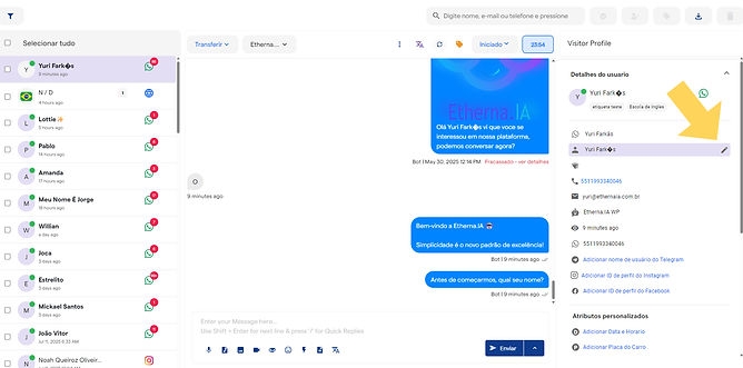Edite o perfil conforme o necessário.